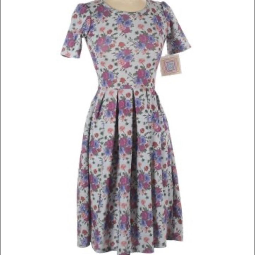 LuLaRoe Gray Floral Amelia Dress XXS- NWT